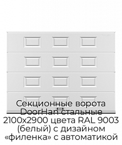 Секционные ворота DoorHan стальные 2100х2900 цвета RAL 9003 (белый) с дизайном «филенка» с автоматикой