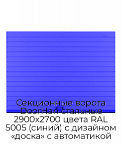 Секционные ворота DoorHan стальные 2900х2700 цвета RAL 5005 (синий) с дизайном «доска» с автоматикой