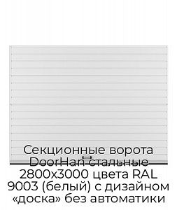 Секционные ворота DoorHan стальные 2800х3000 цвета RAL 9003 (белый) с дизайном «доска» без автоматики preview 1