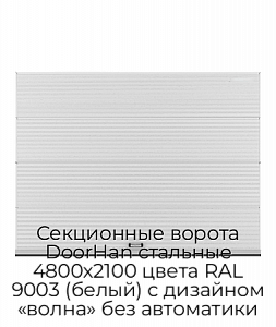 Секционные ворота DoorHan стальные 4800х2100 цвета RAL 9003 (белый) с дизайном «волна» без автоматики preview 1