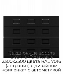 Секционные ворота DoorHan стальные 2300х2500 цвета RAL 7016 (антрацит) с дизайном «филенка» с автоматикой preview 1