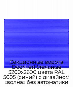 Секционные ворота DoorHan стальные 3200х2600 цвета RAL 5005 (синий) с дизайном «волна» без автоматики preview 1