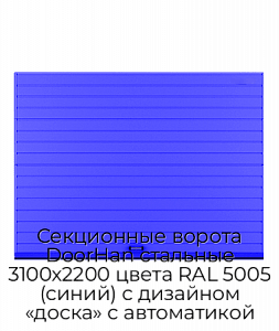 Секционные ворота DoorHan стальные 3100х2200 цвета RAL 5005 (синий) с дизайном «доска» с автоматикой preview 1