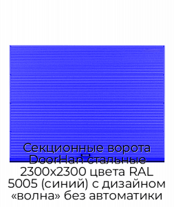 Секционные ворота DoorHan стальные 2300х2300 цвета RAL 5005 (синий) с дизайном «волна» без автоматики preview 1