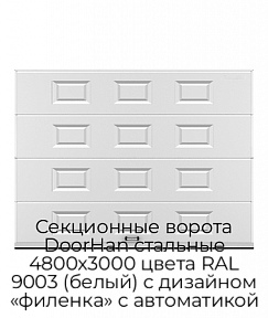 Секционные ворота DoorHan стальные 4800х3000 цвета RAL 9003 (белый) с дизайном «филенка» с автоматикой