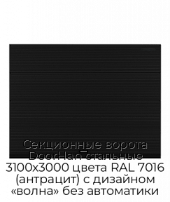 Секционные ворота DoorHan стальные 3100х3000 цвета RAL 7016 (антрацит) с дизайном «волна» без автоматики