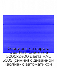 Секционные ворота DoorHan стальные 5000х2400 цвета RAL 5005 (синий) с дизайном «волна» с автоматикой