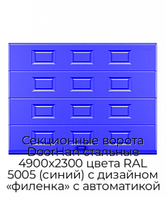 Секционные ворота DoorHan стальные 4900х2300 цвета RAL 5005 (синий) с дизайном «филенка» с автоматикой