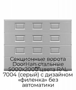 Секционные ворота DoorHan стальные 5000х2000 цвета RAL 7004 (серый) с дизайном «филенка» без автоматики preview 1