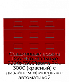 Секционные ворота DoorHan стальные 2000х2300 цвета RAL 3000 (красный) с дизайном «филенка» с автоматикой
