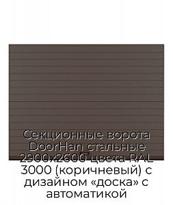 Секционные ворота DoorHan стальные 2900х2600 цвета RAL 3000 (коричневый) с дизайном «доска» с автоматикой preview 1