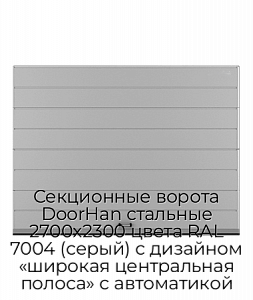 Секционные ворота DoorHan стальные 2700х2300 цвета RAL 7004 (серый) с дизайном «широкая центральная полоса» с автоматикой preview 1