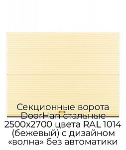 Секционные ворота DoorHan стальные 2500х2700 цвета RAL 1014 (бежевый) с дизайном «волна» без автоматики preview 1