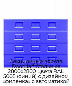 Секционные ворота DoorHan стальные 2800х2800 цвета RAL 5005 (синий) с дизайном «филенка» с автоматикой preview 1