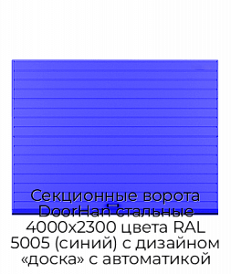 Секционные ворота DoorHan стальные 4000х2300 цвета RAL 5005 (синий) с дизайном «доска» с автоматикой preview 1
