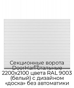 Секционные ворота DoorHan стальные 2200х2100 цвета RAL 9003 (белый) с дизайном «доска» без автоматики preview 1