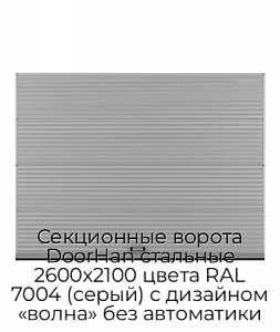 Секционные ворота DoorHan стальные 2600х2100 цвета RAL 7004 (серый) с дизайном «волна» без автоматики preview 1