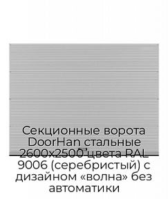 Секционные ворота DoorHan стальные 2600х2500 цвета RAL 9006 (серебристый) с дизайном «волна» без автоматики