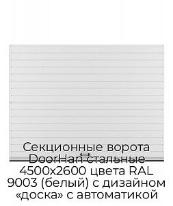 Секционные ворота DoorHan стальные 4500х2600 цвета RAL 9003 (белый) с дизайном «доска» с автоматикой preview 1
