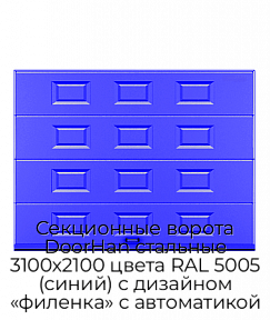 Секционные ворота DoorHan стальные 3100х2100 цвета RAL 5005 (синий) с дизайном «филенка» с автоматикой