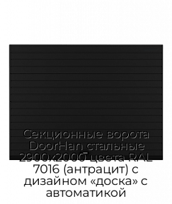Секционные ворота DoorHan стальные 2900х2000 цвета RAL 7016 (антрацит) с дизайном «доска» с автоматикой