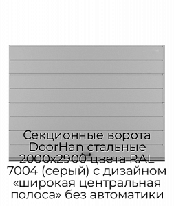 Секционные ворота DoorHan стальные 2000х2900 цвета RAL 7004 (серый) с дизайном «широкая центральная полоса» без автоматики preview 1