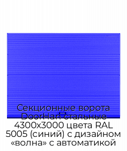 Секционные ворота DoorHan стальные 4300х3000 цвета RAL 5005 (синий) с дизайном «волна» с автоматикой preview 1
