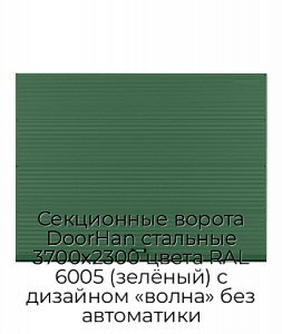 Секционные ворота DoorHan стальные 3700х2300 цвета RAL 6005 (зелёный) с дизайном «волна» без автоматики preview 1