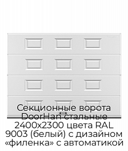 Секционные ворота DoorHan стальные 2400х2300 цвета RAL 9003 (белый) с дизайном «филенка» с автоматикой preview 1