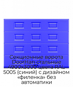 Секционные ворота DoorHan стальные 4900х3000 цвета RAL 5005 (синий) с дизайном «филенка» без автоматики