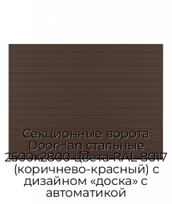 Секционные ворота DoorHan стальные 2500х2800 цвета RAL 8017 (коричнево-красный) с дизайном «доска» с автоматикой