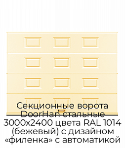 Секционные ворота DoorHan стальные 3000х2400 цвета RAL 1014 (бежевый) с дизайном «филенка» с автоматикой preview 1