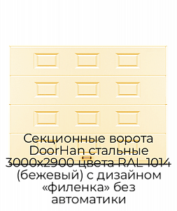Секционные ворота DoorHan стальные 3000х2900 цвета RAL 1014 (бежевый) с дизайном «филенка» без автоматики preview 1