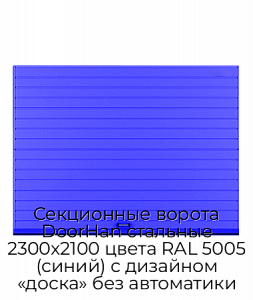 Секционные ворота DoorHan стальные 2300х2100 цвета RAL 5005 (синий) с дизайном «доска» без автоматики preview 1