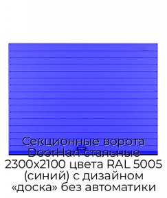Секционные ворота DoorHan стальные 2300х2100 цвета RAL 5005 (синий) с дизайном «доска» без автоматики