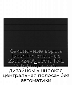 Секционные ворота DoorHan стальные 2900х2400 цвета RAL 7016 (антрацит) с дизайном «широкая центральная полоса» без автоматики preview 1