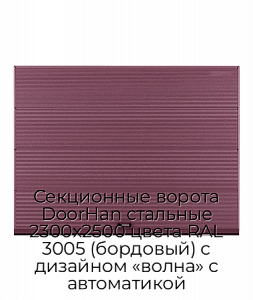 Секционные ворота DoorHan стальные 2300х2500 цвета RAL 3005 (бордовый) с дизайном «волна» с автоматикой preview 1