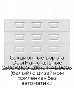 Секционные ворота DoorHan стальные 2300х2100 цвета RAL 9003 (белый) с дизайном «филенка» без автоматики preview 1