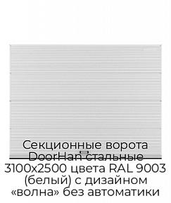 Секционные ворота DoorHan стальные 3100х2500 цвета RAL 9003 (белый) с дизайном «волна» без автоматики