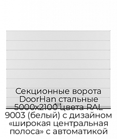 Секционные ворота DoorHan стальные 5000х2100 цвета RAL 9003 (белый) с дизайном «широкая центральная полоса» с автоматикой