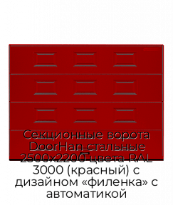 Секционные ворота DoorHan стальные 2500х2200 цвета RAL 3000 (красный) с дизайном «филенка» с автоматикой