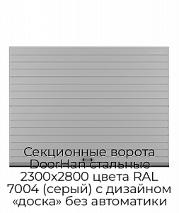 Секционные ворота DoorHan стальные 2300х2800 цвета RAL 7004 (серый) с дизайном «доска» без автоматики preview 1