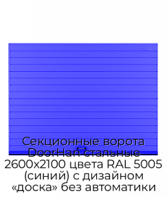 Секционные ворота DoorHan стальные 2600х2100 цвета RAL 5005 (синий) с дизайном «доска» без автоматики