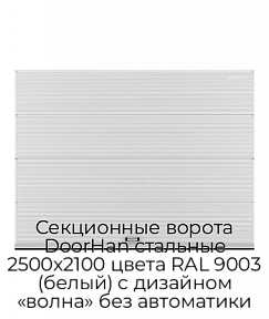 Секционные ворота DoorHan стальные 2500х2100 цвета RAL 9003 (белый) с дизайном «волна» без автоматики