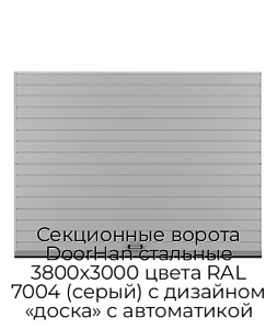 Секционные ворота DoorHan стальные 3800х3000 цвета RAL 7004 (серый) с дизайном «доска» с автоматикой preview 1
