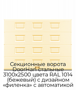Секционные ворота DoorHan стальные 3100х2500 цвета RAL 1014 (бежевый) с дизайном «филенка» с автоматикой preview 1