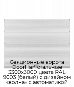 Секционные ворота DoorHan стальные 3300х3000 цвета RAL 9003 (белый) с дизайном «волна» с автоматикой preview 1