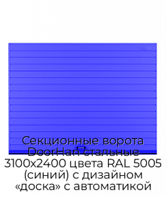 Секционные ворота DoorHan стальные 3100х2400 цвета RAL 5005 (синий) с дизайном «доска» с автоматикой