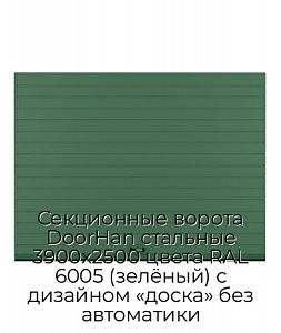 Секционные ворота DoorHan стальные 3900х2500 цвета RAL 6005 (зелёный) с дизайном «доска» без автоматики preview 1