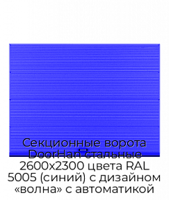 Секционные ворота DoorHan стальные 2600х2300 цвета RAL 5005 (синий) с дизайном «волна» с автоматикой